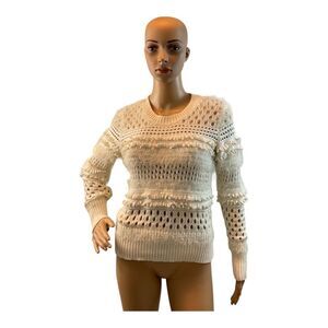 Banana Republic Sweater Women’s Fringe Mesh Cocoon Long Sleeve Pullover Beige XS